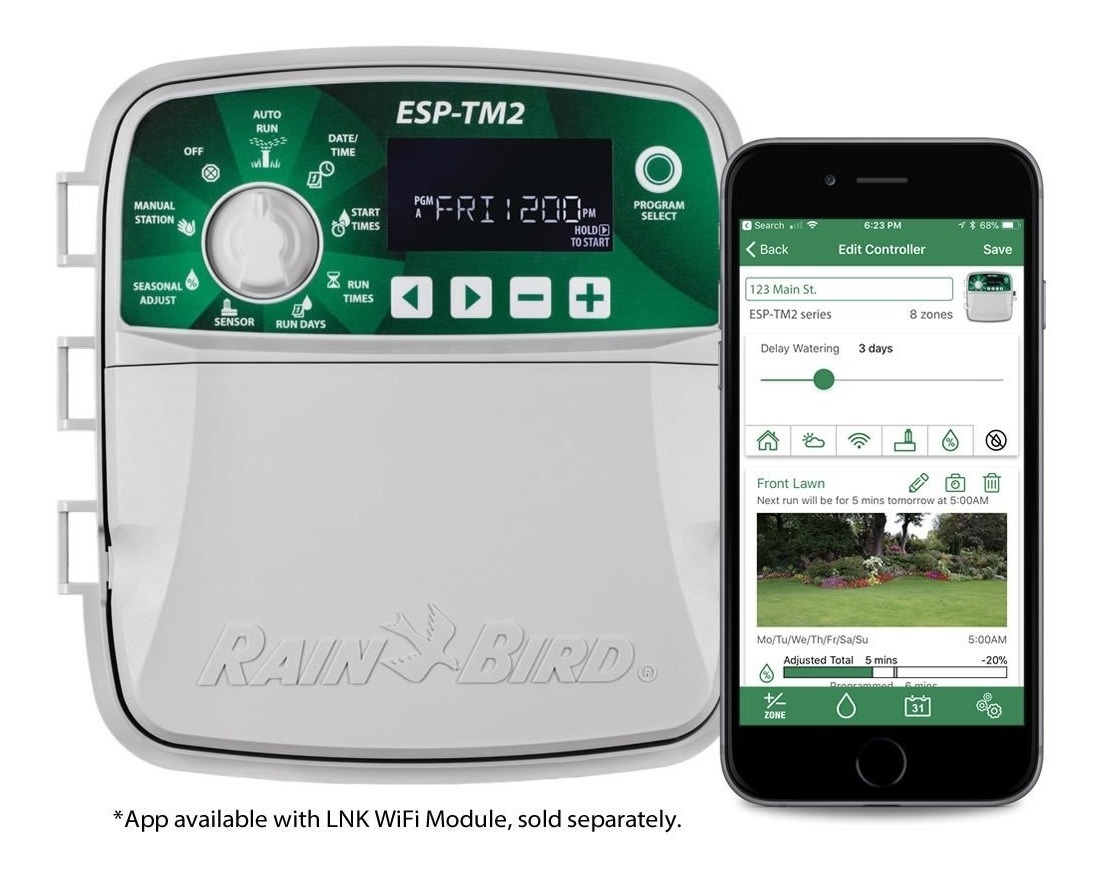 Programador Rain Bird ESP-TM2 6 estaciones exterior + Módulo LNK Wifi El  programador de riego ESP-TM2 es la opción perfecta para instalaciones  residenciales. Oferta exclusiva